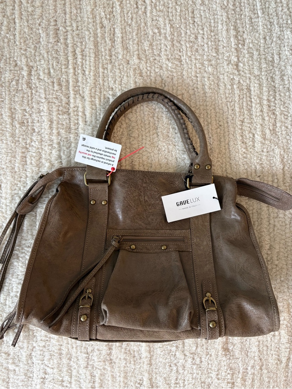 Taupe Leather Tote Bag